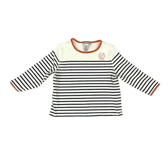 Sag Harbor Sport Striped Shirt Petite Medium 3/4 Sleeves Orange Trim Women's - Picture 1 of 11
